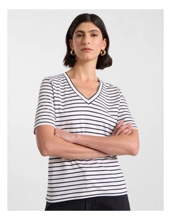Elena V Neck Tee in Black Stripe