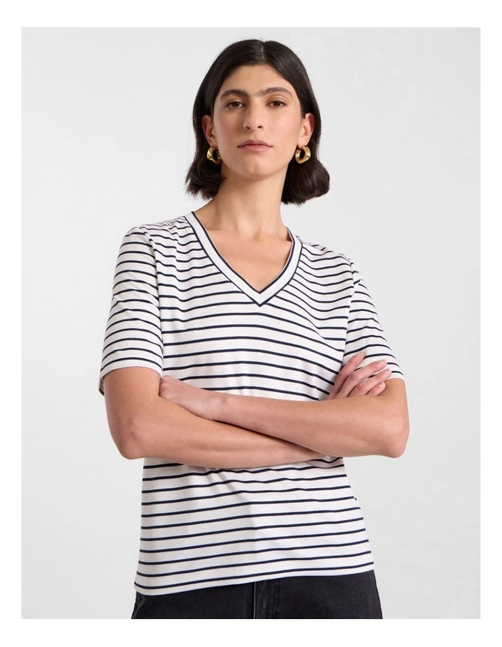 Elena V Neck Tee in Black Stripe image 1