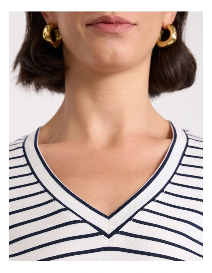 Elena V Neck Tee in Black Stripe image 2