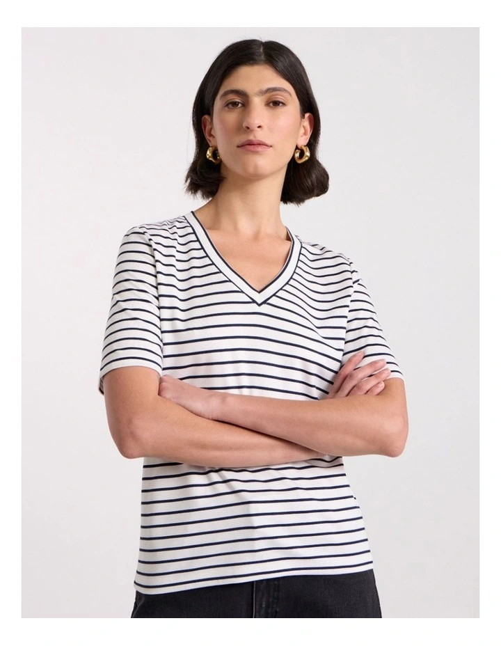 Elena V Neck Tee in Black Stripe image 3