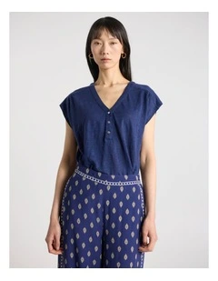 Thorpe Linen Tee in Ocean Blue