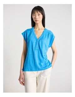 Thorpe Linen Tee in Hydra Blue