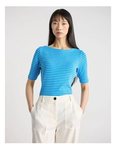 Briar Cotton Blend Tee in Blue Stripe