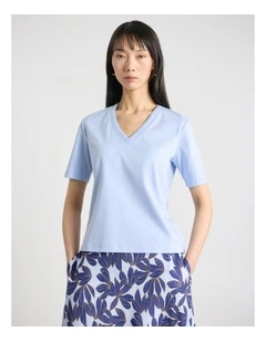 Misty V Neck Cotton Tee in Hydrangea Blue