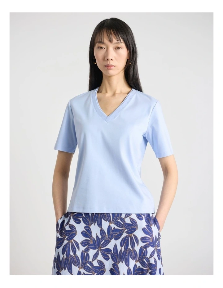Misty V Neck Cotton Tee in Hydrangea Blue image 1