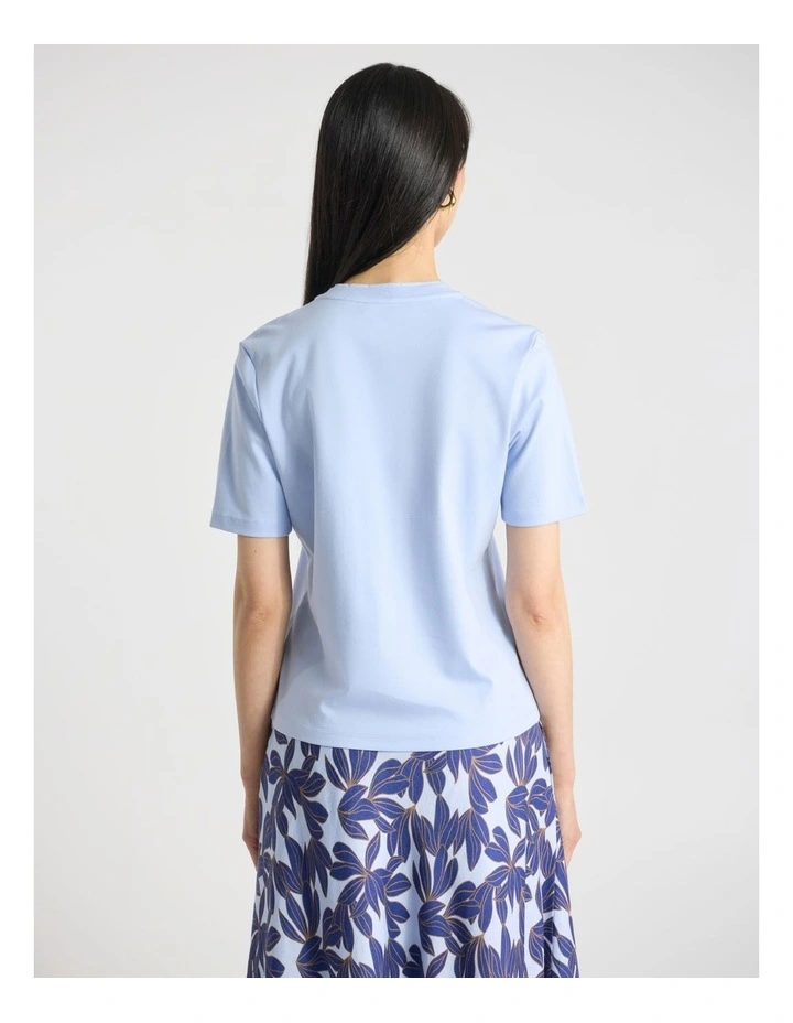 Misty V Neck Cotton Tee in Hydrangea Blue image 3