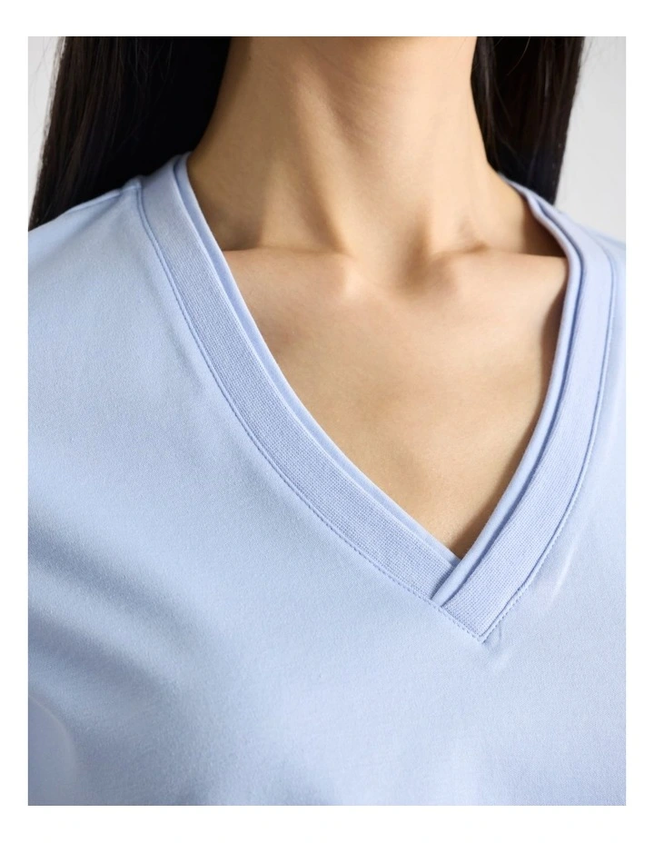 Misty V Neck Cotton Tee in Hydrangea Blue image 4