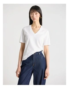 Misty V Neck Cotton Tee in Ivory