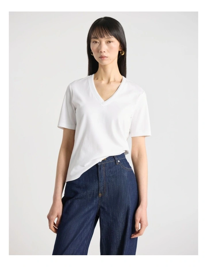 Misty V Neck Cotton Tee in Ivory image 1