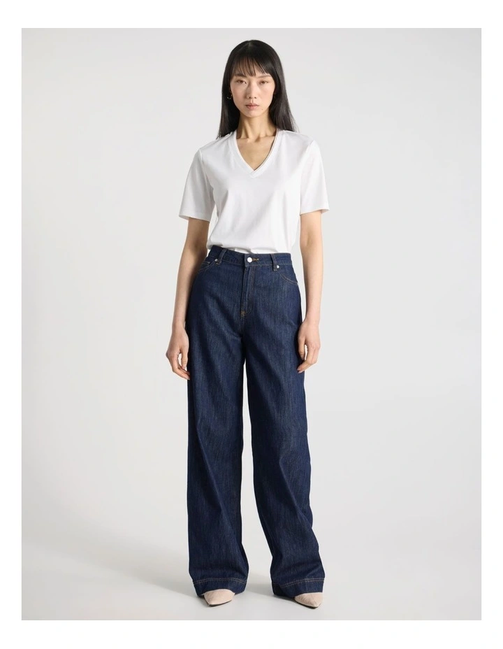 Misty V Neck Cotton Tee in Ivory image 2
