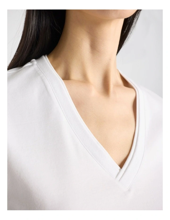 Misty V Neck Cotton Tee in Ivory image 4