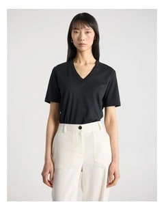 Misty V Neck Cotton Tee in Black