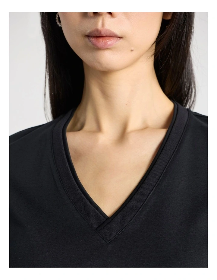 Misty V Neck Cotton Tee in Black image 4