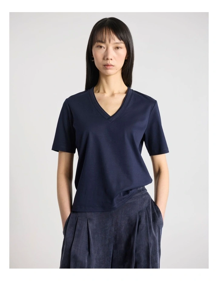 Misty V Neck Cotton Tee in Navy image 1