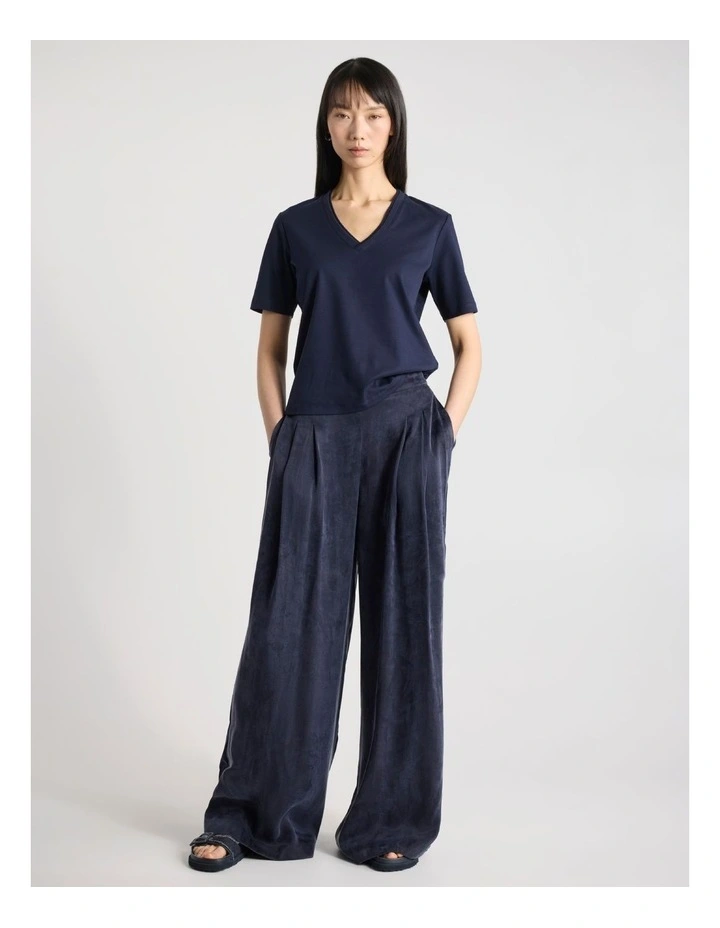 Misty V Neck Cotton Tee in Navy image 2
