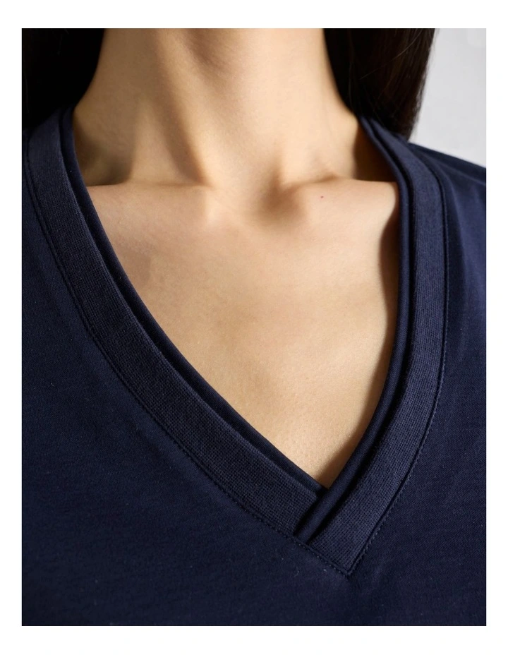 Misty V Neck Cotton Tee in Navy image 4