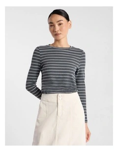 Aubrey Jersey Tee in Nori Green Stripe