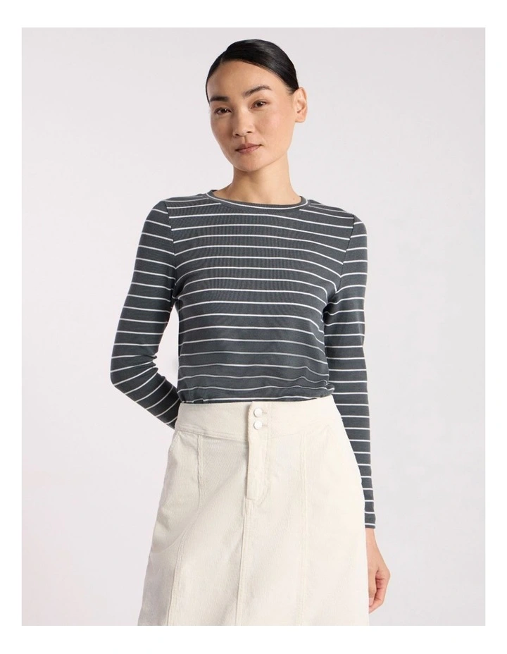 Aubrey Jersey Tee in Nori Green Stripe image 2