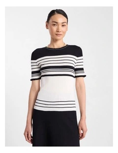 Arlie Stripe Knit Tee in Black Stripe