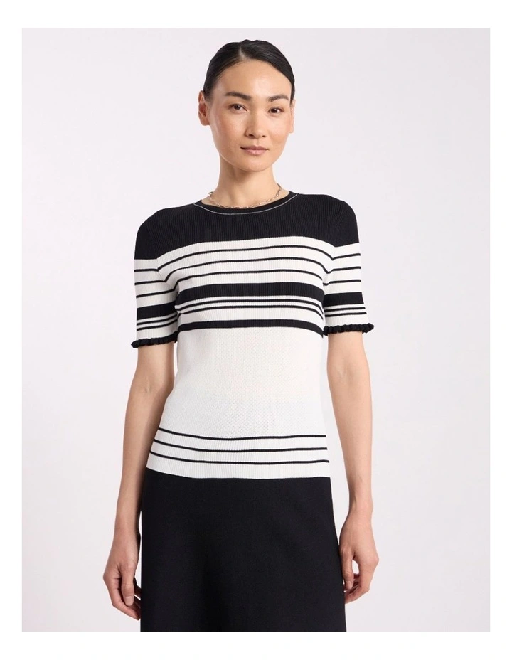 Arlie Stripe Knit Tee in Black Stripe image 2