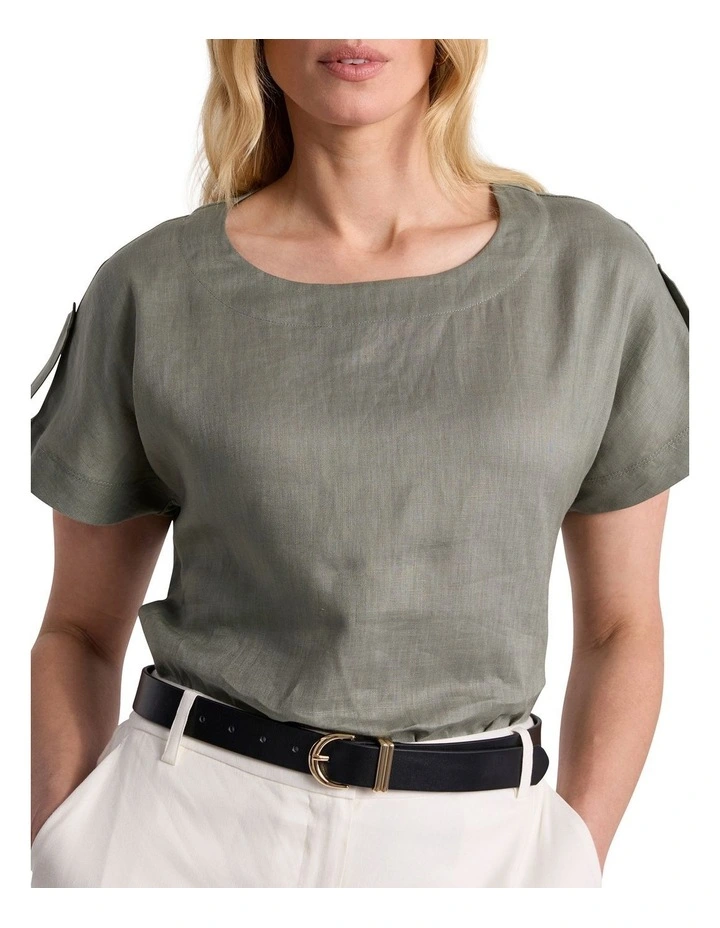 Melinda Linen Mix Tee in Oregano Green image 1
