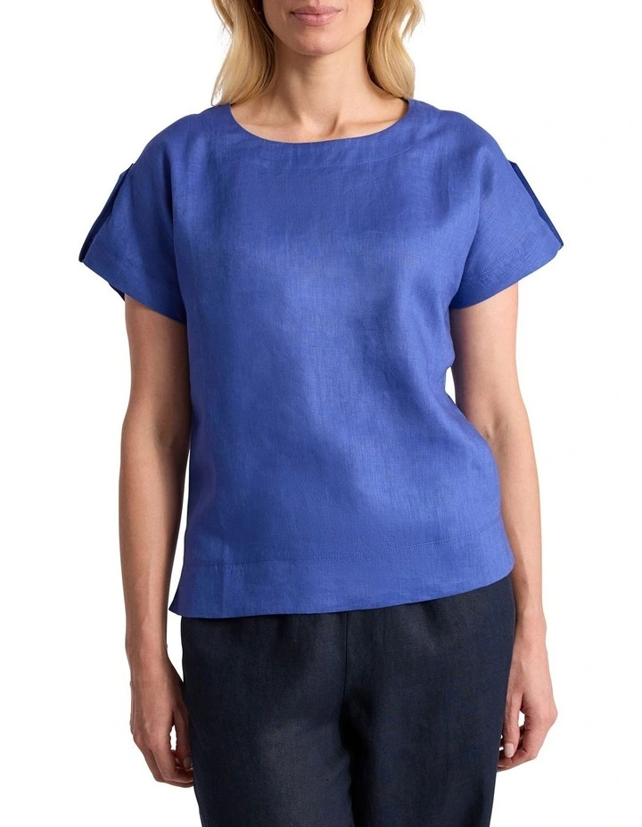 Melinda Linen Mix Tee in Sapphire Blue image 1
