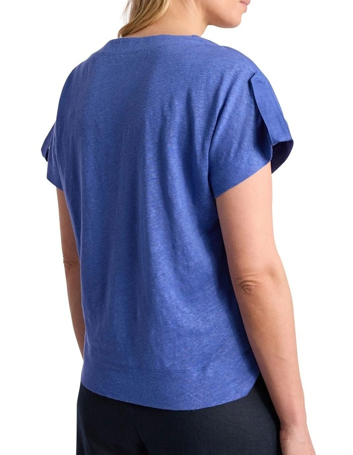 Melinda Linen Mix Tee in Sapphire Blue image 3