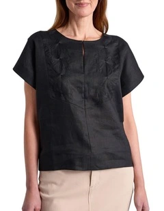 Andrea Linen Mix Tee in Black