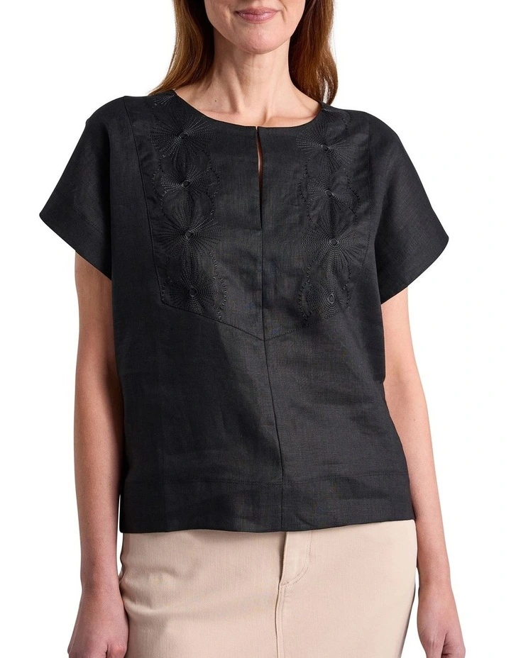 Andrea Linen Mix Tee in Black image 1