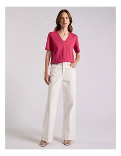 Misty V Neck Cotton Tee in Beetroot