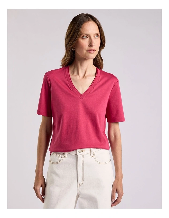 Misty V Neck Cotton Tee in Beetroot image 2