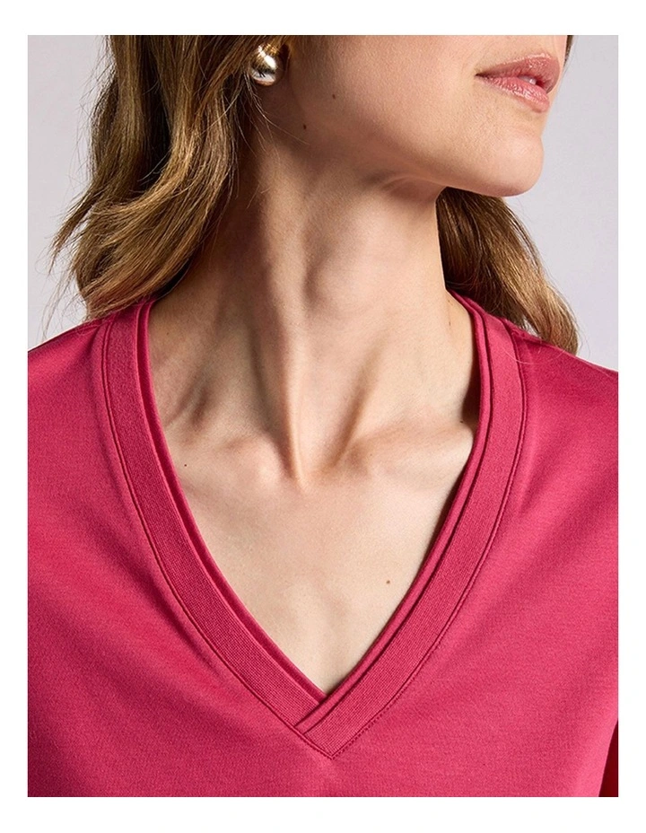 Misty V Neck Cotton Tee in Beetroot image 4