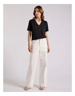 Misty V Neck Cotton Tee in Black