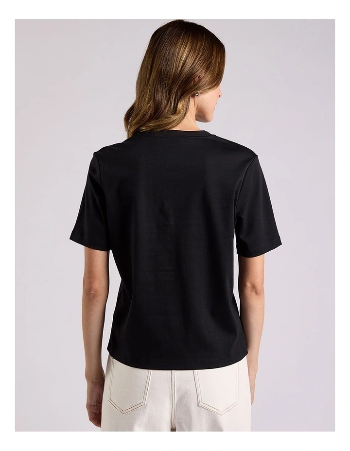 Misty V Neck Cotton Tee in Black image 3