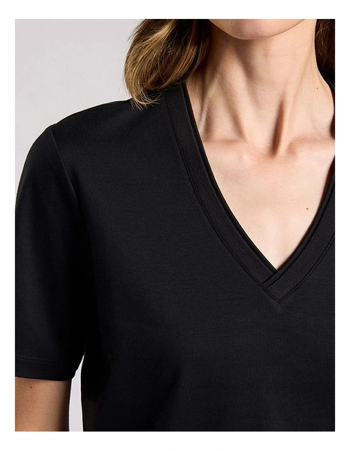 Misty V Neck Cotton Tee in Black image 4