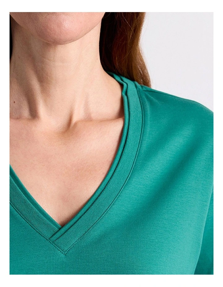Misty V Neck Cotton Tee in Teal image 3