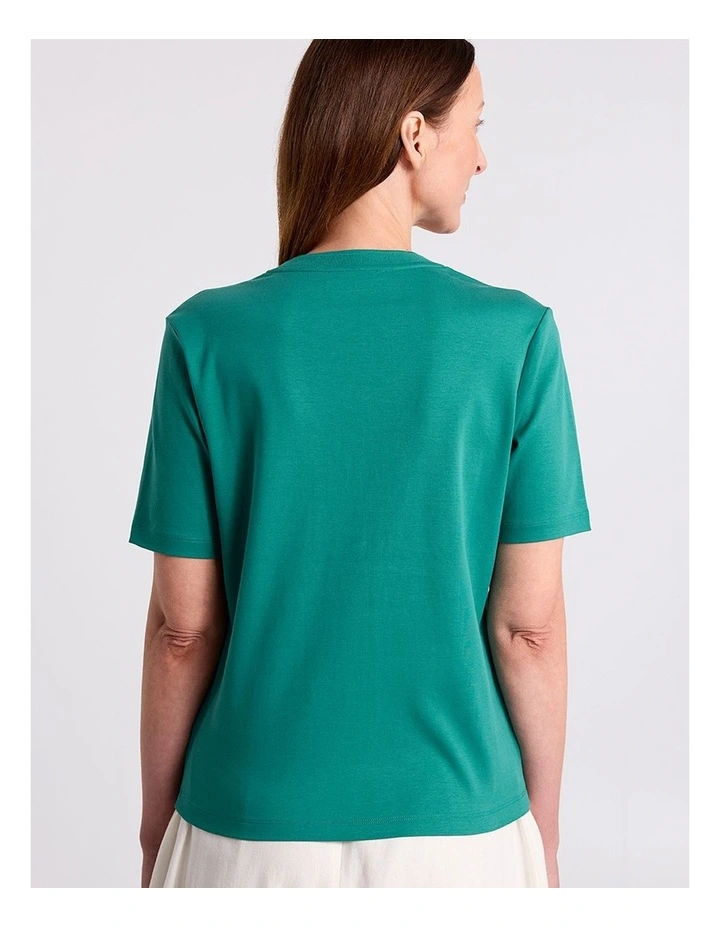 Misty V Neck Cotton Tee in Teal image 4