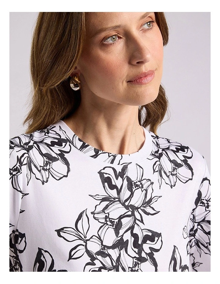 Lyla Mercerised Cotton Tee in Ivory Multi image 4
