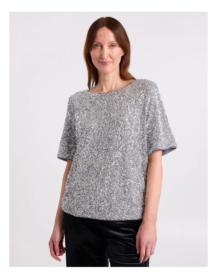 Phylis Boxy Sequin Tee in Platinum image 2