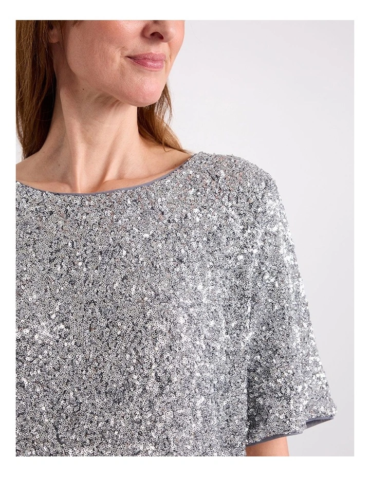 Phylis Boxy Sequin Tee in Platinum image 3
