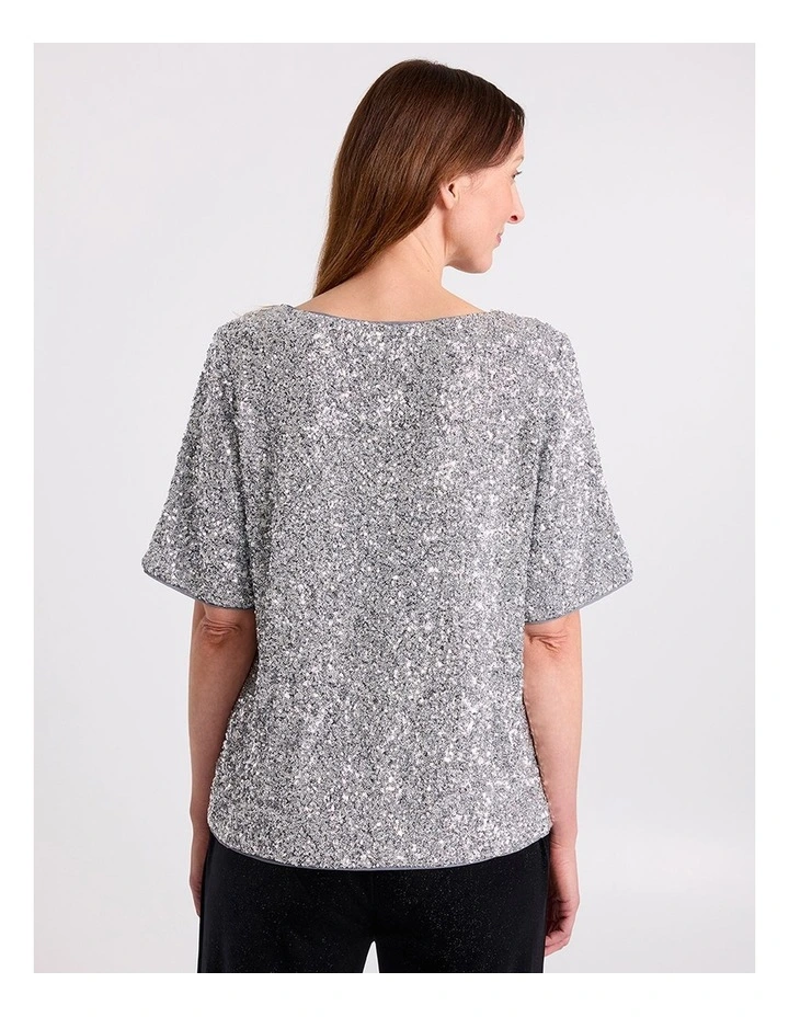 Phylis Boxy Sequin Tee in Platinum image 4