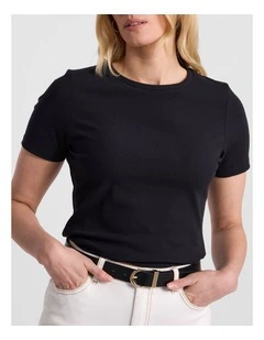 Penelope Cotton Rib Tee in Black