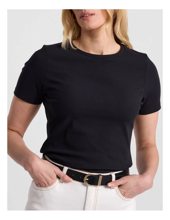 Penelope Cotton Rib Tee in Black image 1