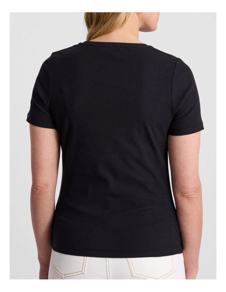 Penelope Cotton Rib Tee in Black image 3