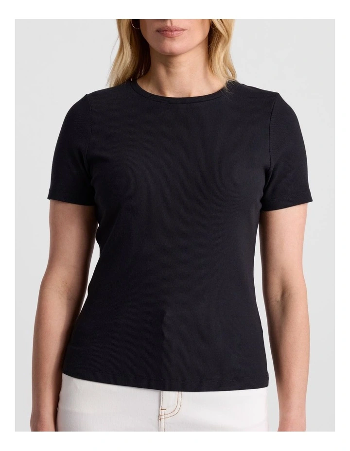 Penelope Cotton Rib Tee in Black image 5