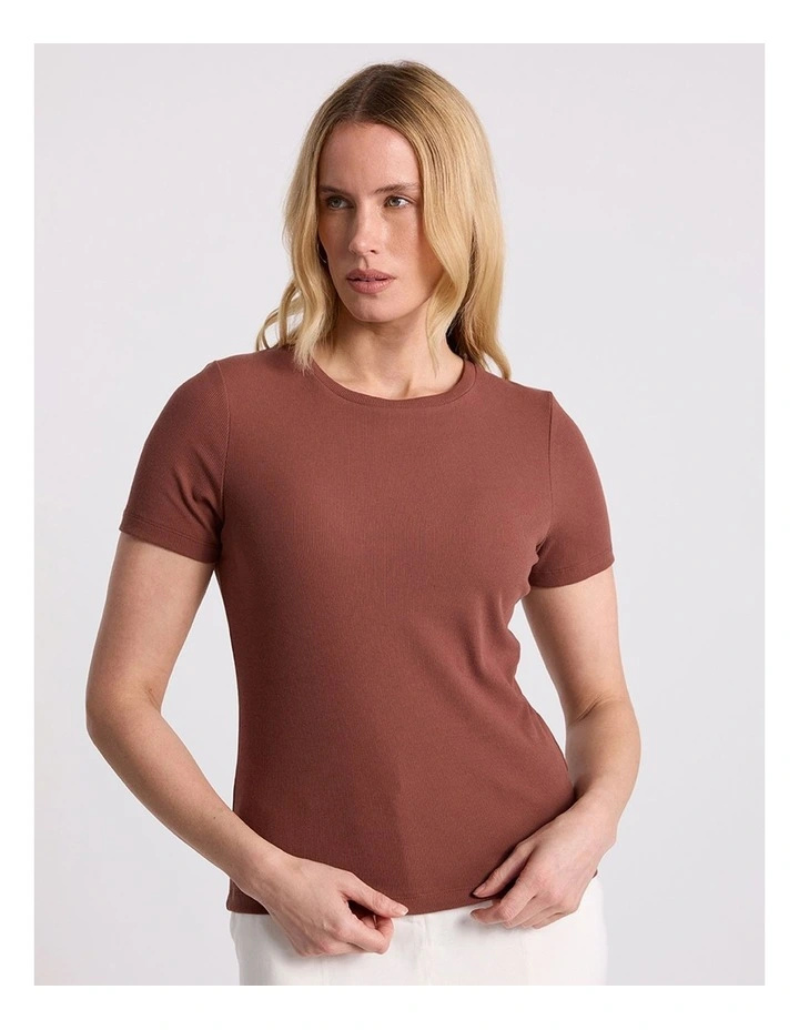 Penelope Cotton Rib Tee in Terracotta image 2