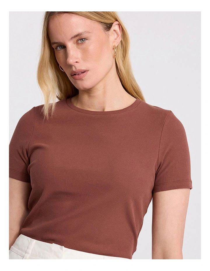 Penelope Cotton Rib Tee in Terracotta image 4