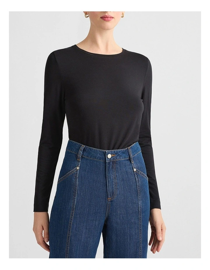 Betsy Long Sleeve Bamboo Tee in Black image 1