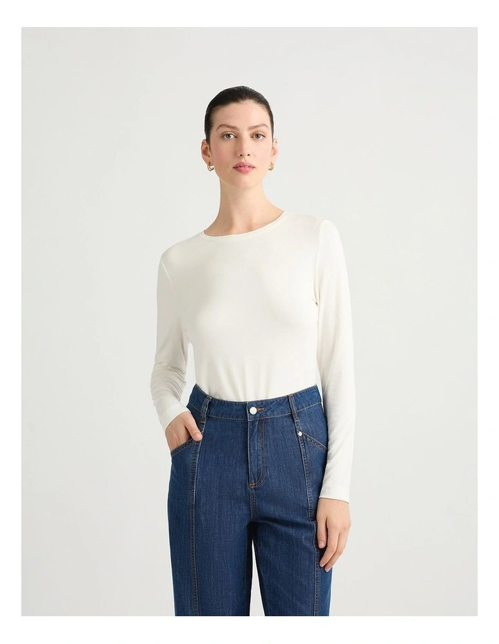 Betsy Long Sleeve Bamboo Tee in White image 2