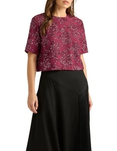 Firenze Sequin Crop Tee in Beaujolais